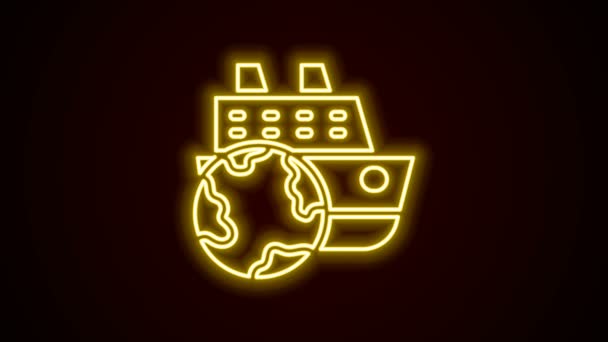 Parlayan neon hattı gemi simgesi siyah arkaplanda izole edildi. Seyahat turizmi deniz taşımacılığı. Yolcu gemisi, yolcu gemisi. Dünya çapında bir gezi. 4K Video hareketli grafik canlandırması — Stok video