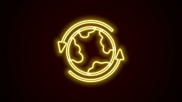 Zářící neonová čára Celosvětová ikona izolovaná na černém pozadí. Připnout na glóbus. Grafická animace pohybu videa 4K — Stock video