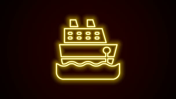 Brillante línea de neón Crucero icono del barco aislado sobre fondo negro. Turismo de viajes transporte náutico. Pasajero de travesía, crucero. Crucero mundial. Animación gráfica de vídeo 4K — Vídeo de stock