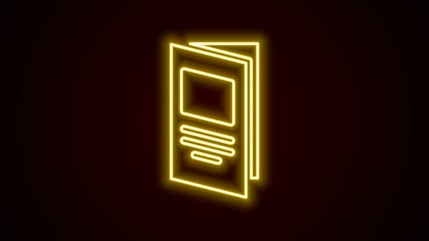 Świecąca neonowa linia Ikona szablonu broszury odizolowana na czarnym tle. Roczny raport firmy, katalog, magazyn, makieta ulotek. 4K Animacja graficzna ruchu wideo — Wideo stockowe