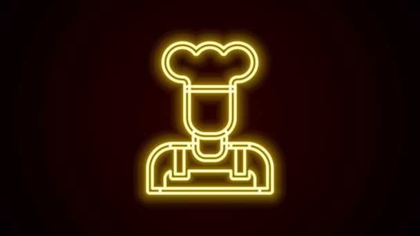 Linea neon incandescente icona Cook isolata su sfondo nero. Simbolo dello chef. Animazione grafica 4K Video motion — Video Stock