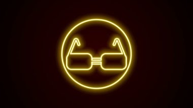 Parlayan neon çizgisi Gözlük simgesi siyah arkaplanda izole edildi. Gözlük çerçevesi sembolü. 4K Video hareketli grafik canlandırması