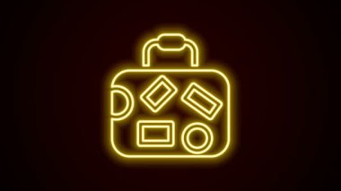 Parlayan neon hattı seyahat simgesi bavulu siyah arkaplanda izole edildi. Seyahat bagaj tabelası. Seyahat bagaj ikonu. 4K Video hareketli grafik canlandırması