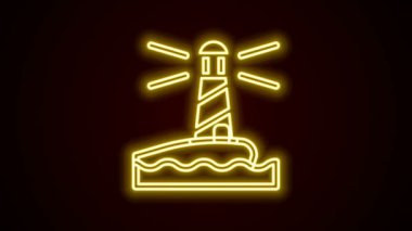 Parlayan neon hattı deniz feneri simgesi siyah arkaplanda izole edildi. 4K Video hareketli grafik canlandırması
