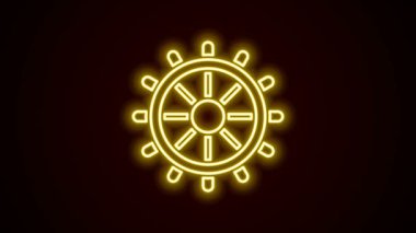 Parlayan neon hattı direksiyon simgesi siyah arkaplanda izole edildi. 4K Video hareketli grafik canlandırması