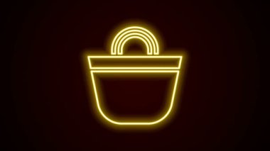 Parlayan neon hattı plaj çanta ikonu siyah arka planda izole edildi. 4K Video hareketli grafik canlandırması