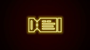 Parlayan neon hattı uçak bileti ikonu siyah arka planda izole edildi. Uçak bileti. 4K Video hareketli grafik canlandırması
