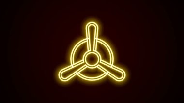 Parlayan neon hattı düzlem pervanesi simgesi siyah arkaplanda izole edildi. Klasik uçak pervanesi. 4K Video hareketli grafik canlandırması