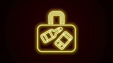 Parlayan neon hattı seyahat simgesi bavulu siyah arkaplanda izole edildi. Seyahat bagaj tabelası. Seyahat bagaj ikonu. 4K Video hareketli grafik canlandırması