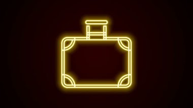 Parlayan neon hattı seyahat simgesi bavulu siyah arkaplanda izole edildi. Seyahat bagaj tabelası. Seyahat bagaj ikonu. 4K Video hareketli grafik canlandırması