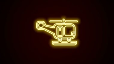 Parlayan neon hattı kurtarma helikopter aracı simgesi siyah arkaplanda izole edildi. 4K Video hareketli grafik canlandırması
