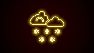 Siyah zemin üzerinde kar simgesi olan parlak neon çizgisi. Kar taneli bulut. Tek hava ikonu. Kar tabelası. 4K Video hareketli grafik canlandırması