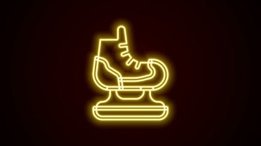 Parlayan neon çizgisi siyah arkaplanda izole edilmiş paten simgesi. Buz pateni ayakkabısı ikonu. Kılıçlı spor botlar. 4K Video hareketli grafik canlandırması