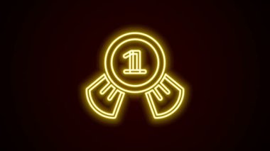 Parlayan neon çizgi simgesi siyah arkaplanda izole edildi. Kazanan sembol. 4K Video hareketli grafik canlandırması