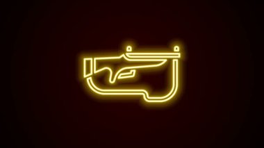 Parlayan neon hattı Biathlon tüfek ikonu siyah arka planda izole edildi. Kayak tabancası. 4K Video hareketli grafik canlandırması