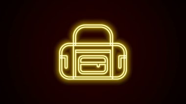 Parlayan neon hattı spor poşeti simgesi siyah arkaplanda izole edildi. 4K Video hareketli grafik canlandırması