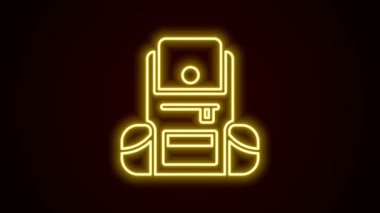 Parlayan neon çizgisi Yürüyüş sırt çantası simgesi siyah arkaplanda izole edildi. Kamp ve dağ gezisi sırt çantası. 4K Video hareketli grafik canlandırması