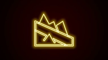 Parlayan neon hattı dağ iniş simgesi siyah arkaplanda izole edildi. Zaferin ya da başarının sembolü. 4K Video hareketli grafik canlandırması