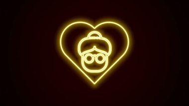 Parlayan neon hattı, büyükanne ikonu siyah arka planda izole edilmiş. 4K Video hareketli grafik canlandırması