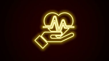 Parlayan neon çizgisi kalp atış hızı simgesi siyah arkaplanda izole edildi. Kalp atışı işareti. Kalp atışı ikonu. Kardiyogram simgesi. 4K Video hareketli grafik canlandırması