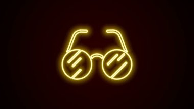 Parlayan neon çizgisi Gözlük simgesi siyah arkaplanda izole edildi. 4K Video hareketli grafik canlandırması