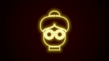 Parlayan neon hattı, büyükanne ikonu siyah arka planda izole edilmiş. 4K Video hareketli grafik canlandırması
