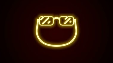 Parlayan neon çizgisi Gözlük simgesi siyah arkaplanda izole edildi. 4K Video hareketli grafik canlandırması