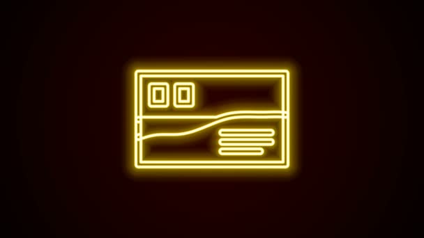 Glowing neon line Postcard travel icon isolated on black background. Animasi grafis gerak Video 4K — Stok Video