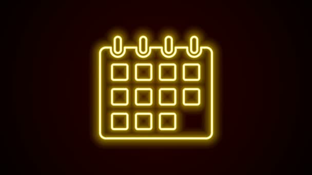Gloeiende neon lijn Kalender pictogram geïsoleerd op zwarte achtergrond. Gebeurtenis herinnering symbool. 4K Video motion grafische animatie — Stockvideo
