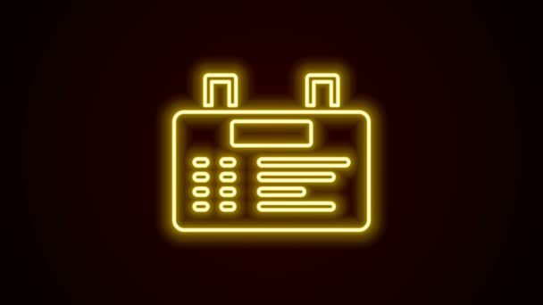 Leuchtendes neonfarbenes Flughafenboard-Symbol isoliert auf schwarzem Hintergrund. Mechanische Anzeigetafel. Fluginformationen auf der Plakatwand im Flughafen. 4K Video Motion Grafik Animation — Stockvideo