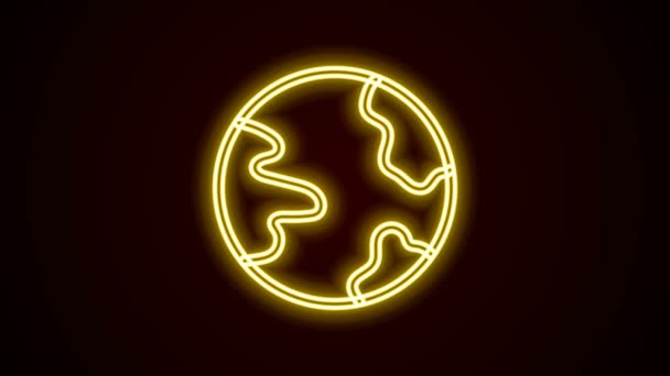 Leuchtende Leuchtschrift Weltweites Symbol isoliert auf schwarzem Hintergrund. Pin auf Globus. 4K Video Motion Grafik Animation — Stockvideo