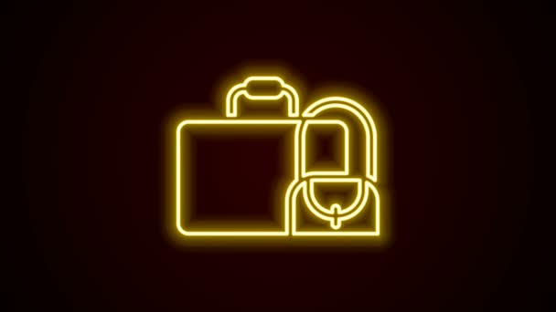 Glowing neon line Suitcase for travel icon isolated on black background. Traveling baggage sign. Travel luggage icon. 4K Video motion graphic animation — Stock Video