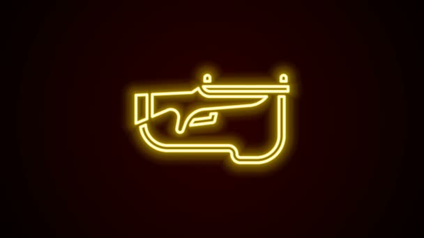 Zářící neonová linie Ikona biatlonové pušky izolovaná na černém pozadí. Lyžařská zbraň. Grafická animace pohybu videa 4K — Stock video