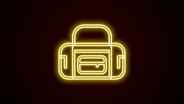 Gloeiende neon lijn Sport tas pictogram geïsoleerd op zwarte achtergrond. 4K Video motion grafische animatie — Stockvideo