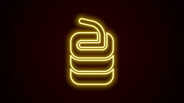 Gloeiende neon lijn Steen voor curling sport spel pictogram geïsoleerd op zwarte achtergrond. Sportuitrusting. 4K Video motion grafische animatie — Stockvideo