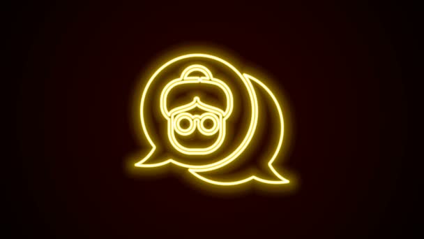 Parlayan neon hattı, büyükanne ikonu siyah arka planda izole edilmiş. 4K Video hareketli grafik canlandırması — Stok video