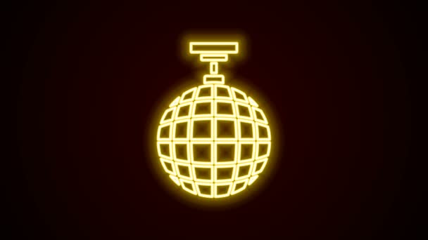 Icono de bola de disco de línea de neón brillante aislado sobre fondo negro. Animación gráfica de vídeo 4K — Vídeo de stock
