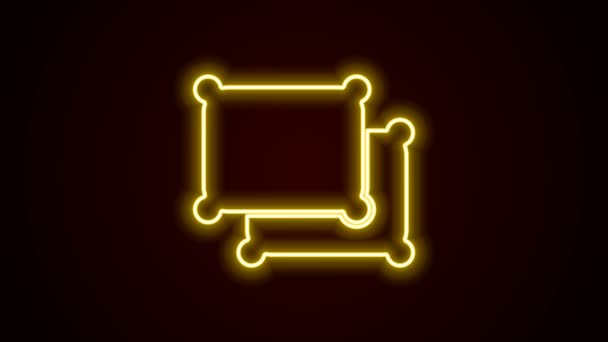 Brillante línea de neón Icono de almohada rectangular aislado sobre fondo negro. Signo de cojín. Animación gráfica de vídeo 4K — Vídeos de Stock