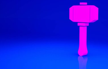 Pembe Çekiç simgesi mavi arkaplanda izole edildi. Tamir için bir araç. Minimalizm kavramı. 3d illüstrasyon 3B canlandırma.