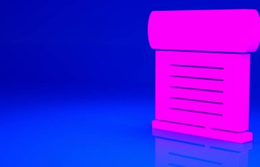 Pembe KHK, kağıt, parşömen, parşömen simgesi mavi arkaplanda izole edilmiş. Minimalizm kavramı. 3d illüstrasyon 3B canlandırma.