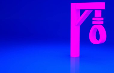 Mavi arka planda pembe darağacı halat asılı ikon. İpe bağlanmış halat. İntihar, asılma ya da linç. Minimalizm kavramı. 3d illüstrasyon 3B canlandırma.