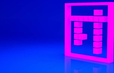 Mavi arkaplanda izole edilmiş pembe bingo simgesi. Amerikan tombala oyunu için piyango biletleri. Minimalizm kavramı. 3d illüstrasyon 3B canlandırma.