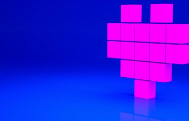 Mavi arkaplanda izole edilmiş oyun simgesi için pembe pikselli kalpler. Minimalizm kavramı. 3d illüstrasyon 3B canlandırma.