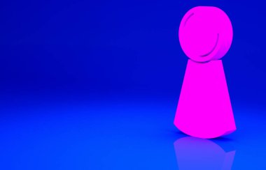 Masa oyunu simgesi için Pembe Çip mavi arkaplanda izole edildi. Minimalizm kavramı. 3d illüstrasyon 3B canlandırma.