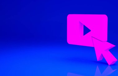 Mavi arkaplanda pembe reklam simgesi izole edildi. Pazarlama ve tanıtım süreci kavramı. İlgili reklamlar. Sosyal medya reklamcılığı. Minimalizm kavramı. 3d illüstrasyon 3B canlandırma.