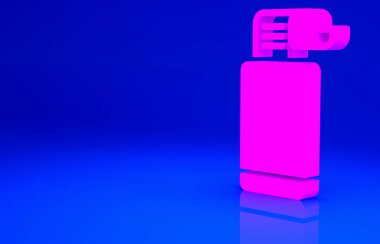 Mavi arka planda izole edilmiş bir çek simgesi olan pembe kasa makinesi. Kasiyer tabelası. Tabut sembolü. Minimalizm kavramı. 3d illüstrasyon 3B canlandırma.