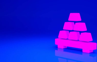 Mavi arkaplanda izole edilmiş pembe altın çubuk simgesi. Bankacılık işi konsepti. Minimalizm kavramı. 3d illüstrasyon 3B canlandırma.