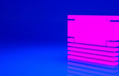 Pink Stacks kağıt para para ikonu mavi arka planda izole. Para desteleri. Para birimi. Minimalizm kavramı. 3d illüstrasyon 3B canlandırma.