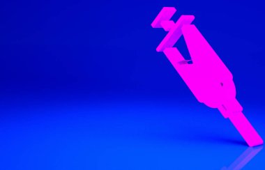 Pembe Doping şırınga ikonu mavi arkaplanda izole edildi. Minimalizm kavramı. 3d illüstrasyon 3B canlandırma.