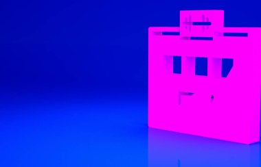 Pembe spor salonu ikonu mavi arka planda izole edilmiş. Spor kulübü. Minimalizm kavramı. 3d illüstrasyon 3B canlandırma.